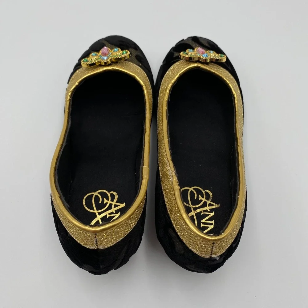 Disney Anna Gold Trimmed Jeweled Ballet Flats Girls Costume Dress Up size 2/3‎